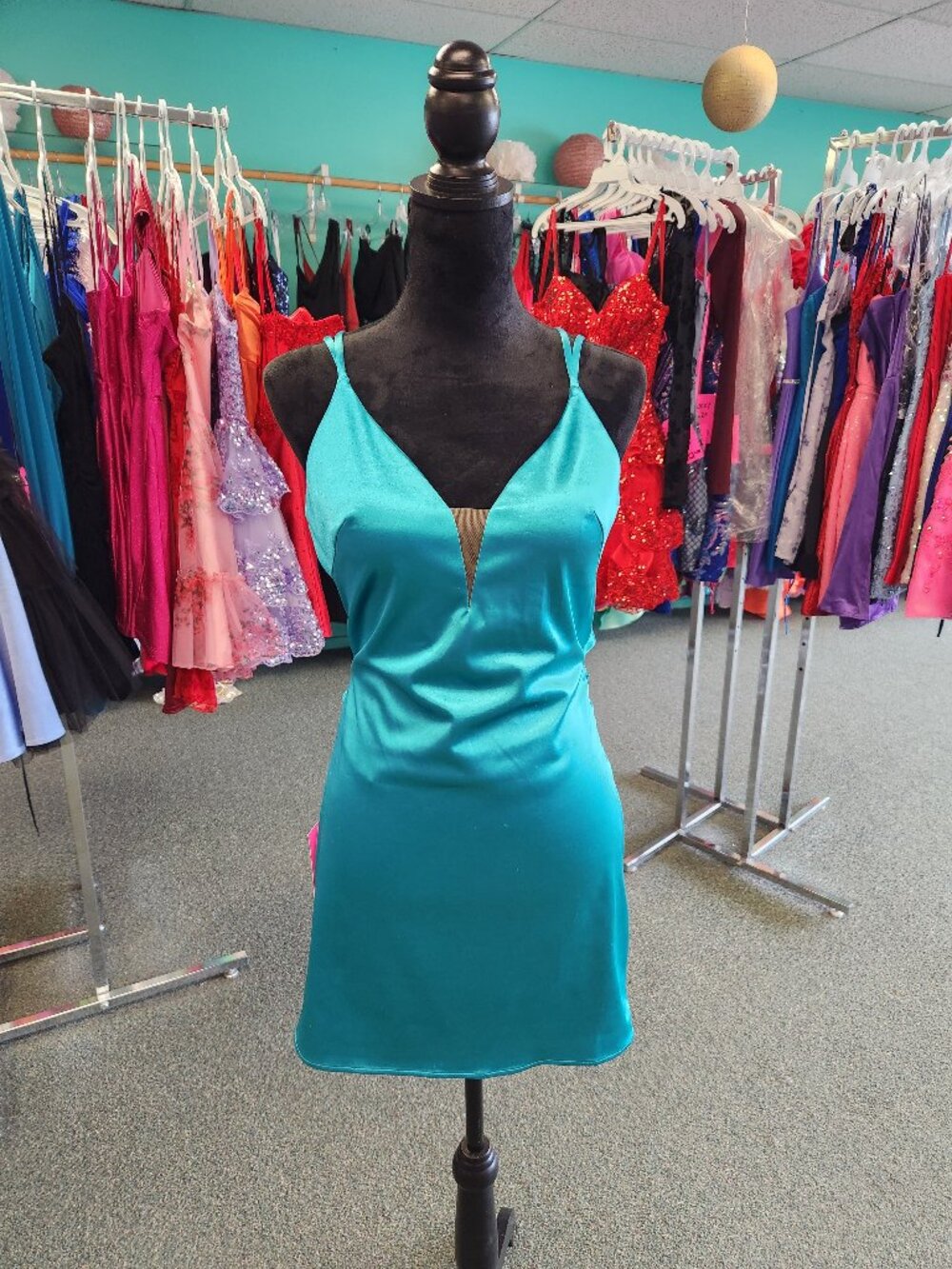 Homecoming Short Dress Alyce 1522 Size 6 Teal Satin Sleeveless Formal Dress